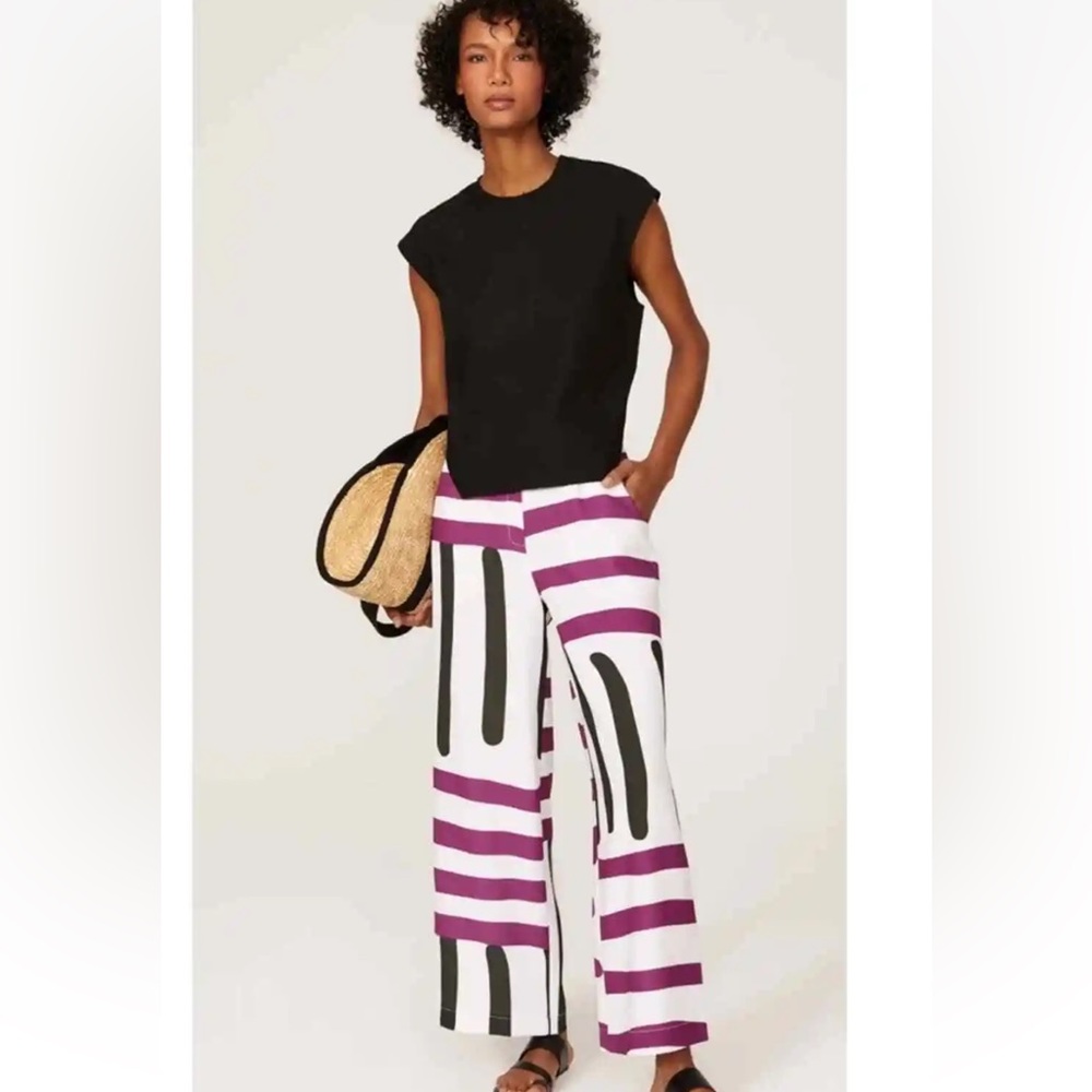 Mossi White purple black Printed Wide Leg pants PLEASE NOTE VERY SMALL FLAW